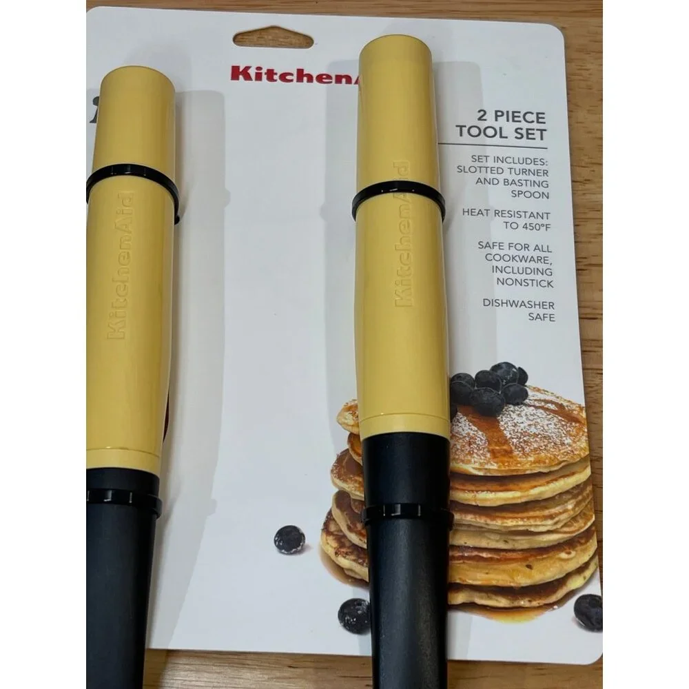 KITCHENAID Yellow Slotted Turner & Basting Spoon Model KQ360OHYLA VHTF 2Pc.NEW!